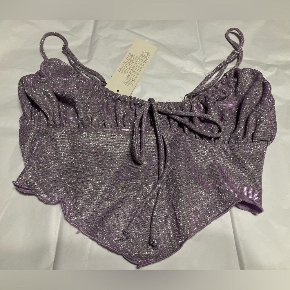 NWT! Urban Outfitters Stretch Glitter Ruched Crop Tank Top